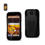 REIKO ZTE WARP SYNC HYBRID HEAVY DUTY CASE WITH KICKSTAND IN BLACK