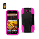 REIKO ZTE WARP SYNC HYBRID HEAVY DUTY CASE WITH KICKSTAND IN HOT PINK BLACK