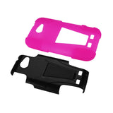 REIKO ZTE WARP SYNC HYBRID HEAVY DUTY CASE WITH KICKSTAND IN HOT PINK BLACK
