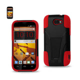REIKO ZTE WARP SYNC HYBRID HEAVY DUTY CASE WITH KICKSTAND IN RED BLACK