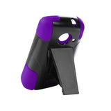 REIKO ZTE PRELUDE 2 HYBRID HEAVY DUTY CASE WITH KICKSTAND IN PURPLE BLACK