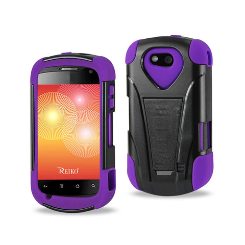 REIKO ZTE GROOVE HYBRID HEAVY DUTY CASE WITH KICKSTAND IN BLACK PURPLE
