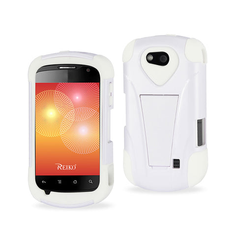 REIKO ZTE GROOVE HYBRID HEAVY DUTY CASE WITH KICKSTAND IN WHITE