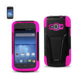 REIKO ZTE CONCORD 2 HYBRID HEAVY DUTY CASE WITH KICKSTAND IN HOT PINK BLACK