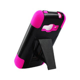 REIKO ZTE CONCORD 2 HYBRID HEAVY DUTY CASE WITH KICKSTAND IN HOT PINK BLACK