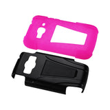 REIKO ZTE CONCORD 2 HYBRID HEAVY DUTY CASE WITH KICKSTAND IN HOT PINK BLACK