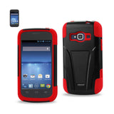REIKO ZTE CONCORD 2 HYBRID HEAVY DUTY CASE WITH KICKSTAND IN RED BLACK