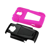 REIKO ZTE SONATA 4G HYBRID HEAVY DUTY CASE WITH KICKSTAND IN HOT PINK BLACK