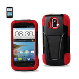 REIKO ZTE SONATA 4G HYBRID HEAVY DUTY CASE WITH KICKSTAND IN RED BLACK