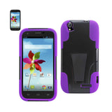 REIKO ZTE GRAND X HYBRID HEAVY DUTY CASE WITH KICKSTAND IN PURPLE BLACK