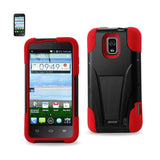 REIKO ZTE SOLAR HYBRID HEAVY DUTY CASE WITH KICKSTAND IN RED BLACK