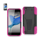 REIKO ZTE QUARTZ HYBRID HEAVY DUTY CASE WITH KICKSTAND IN HOT PINK BLACK