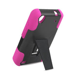 REIKO ZTE QUARTZ HYBRID HEAVY DUTY CASE WITH KICKSTAND IN HOT PINK BLACK
