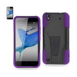 REIKO ZTE QUARTZ HYBRID HEAVY DUTY CASE WITH KICKSTAND IN PURPLE BLACK