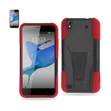 REIKO ZTE QUARTZ HYBRID HEAVY DUTY CASE WITH KICKSTAND IN RED BLACK