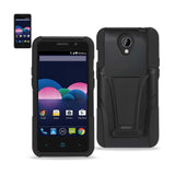 REIKO ZTE OBSIDIAN HYBRID HEAVY DUTY CASE WITH KICKSTAND IN BLACK