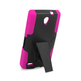 REIKO ZTE ZMAX 2 HYBRID HEAVY DUTY CASE WITH KICKSTAND IN HOT PINK BLACK