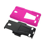 REIKO ZTE ZMAX 2 HYBRID HEAVY DUTY CASE WITH KICKSTAND IN HOT PINK BLACK
