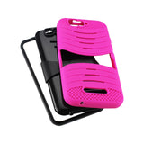 REIKO BLU LIFE PRO HYBRID HEAVY DUTY ANTI SLIP CASE WITH KICKSTAND IN HOT PINK BLACK