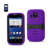 REIKO ZTE OVERTURE HYBRID HEAVY DUTY ANTI SLIP CASE WITH KICKSTAND IN PURPLE BLACK