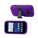 REIKO ZTE OVERTURE HYBRID HEAVY DUTY ANTI SLIP CASE WITH KICKSTAND IN PURPLE BLACK