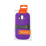 REIKO ZTE OVERTURE HYBRID HEAVY DUTY ANTI SLIP CASE WITH KICKSTAND IN PURPLE BLACK
