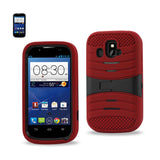REIKO ZTE OVERTURE HYBRID HEAVY DUTY ANTI SLIP CASE WITH KICKSTAND IN RED BLACK