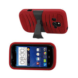 REIKO ZTE OVERTURE HYBRID HEAVY DUTY ANTI SLIP CASE WITH KICKSTAND IN RED BLACK