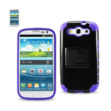 REIKO SAMSUNG GALAXY S3 HYBRID HEAVY DUTY CASE WITH HORIZONTAL KICKSTAND IN BLACK PURPLE