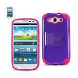 REIKO SAMSUNG GALAXY S3 HYBRID HEAVY DUTY CASE WITH HORIZONTAL KICKSTAND IN PURPLE HOT PINK