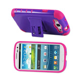 REIKO SAMSUNG GALAXY S3 HYBRID HEAVY DUTY CASE WITH HORIZONTAL KICKSTAND IN PURPLE HOT PINK