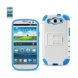 REIKO SAMSUNG GALAXY S3 HYBRID HEAVY DUTY CASE WITH HORIZONTAL KICKSTAND IN BLUE
