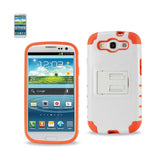 REIKO SAMSUNG GALAXY S3 HYBRID HEAVY DUTY CASE WITH HORIZONTAL KICKSTAND IN WHITE ORANGE
