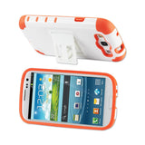 REIKO SAMSUNG GALAXY S3 HYBRID HEAVY DUTY CASE WITH HORIZONTAL KICKSTAND IN WHITE ORANGE