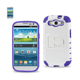 REIKO SAMSUNG GALAXY S3 HYBRID HEAVY DUTY CASE WITH HORIZONTAL KICKSTAND IN WHITE PURPLE