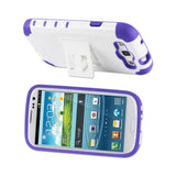 REIKO SAMSUNG GALAXY S3 HYBRID HEAVY DUTY CASE WITH HORIZONTAL KICKSTAND IN WHITE PURPLE