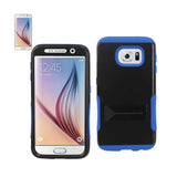 REIKO SAMSUNG GALAXY S6 HYBRID HEAVY DUTY GRIP CASE WITH LOWER KICKSTAND IN NAVY BLACK