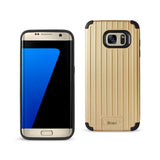 REIKO SAMSUNG GALAXY S7 EDGE RUGGED METAL TEXTURE HYBRID CASE WITH RIDGED BACK IN BLACK GOLD