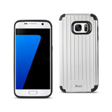 REIKO SAMSUNG GALAXY S7 RUGGED METAL TEXTURE HYBRID CASE WITH RIDGED BACK IN BLACK SILVER