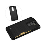 REIKO LG STYLUS 2 SLIM ARMOR HYBRID CASE WITH CARD HOLDER IN BLACK