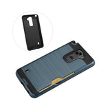 REIKO LG STYLUS 2 SLIM ARMOR HYBRID CASE WITH CARD HOLDER IN NAVY