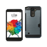 REIKO LG STYLUS 2 PLUS SLIM ARMOR HYBRID CASE WITH CARD HOLDER IN NAVY