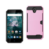 REIKO ZTE WARP 7/ Z959 SLIM ARMOR HYBRID CASE WITH CARD HOLDER IN PINK