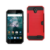 REIKO ZTE WARP 7/ Z959 SLIM ARMOR HYBRID CASE WITH CARD HOLDER IN RED