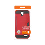 REIKO ZTE WARP 7/ Z959 SLIM ARMOR HYBRID CASE WITH CARD HOLDER IN RED