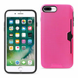 REIKO IPHONE 7 PLUS SLIM MESH SURFACE ARMOR HYBRID CASE WITH CARD HOLDER IN HOT PINK