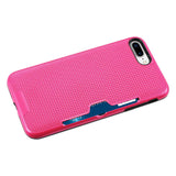 REIKO IPHONE 7 PLUS SLIM MESH SURFACE ARMOR HYBRID CASE WITH CARD HOLDER IN HOT PINK