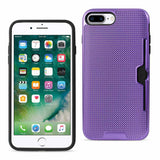 REIKO IPHONE 7 PLUS SLIM MESH SURFACE ARMOR HYBRID CASE WITH CARD HOLDER IN PURPLE