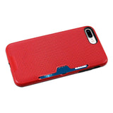 REIKO IPHONE 7 PLUS SLIM MESH SURFACE ARMOR HYBRID CASE WITH CARD HOLDER IN RED