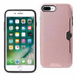 REIKO IPHONE 7 PLUS SLIM MESH SURFACE ARMOR HYBRID CASE WITH CARD HOLDER IN ROSE GOLD